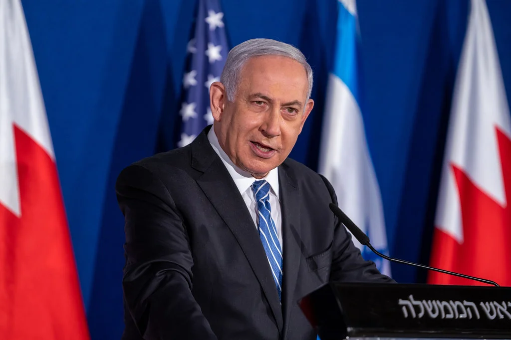 بنيامين نتنياهو خلال التصريحات المشتركة مع بومبيو والزياني في القدس، تشرين الثاني/نوفمبر 2020